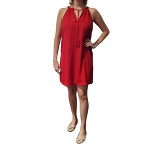 Hippie Rose Red halter shift Summer Flowy Dress tassle tie & v neck size M